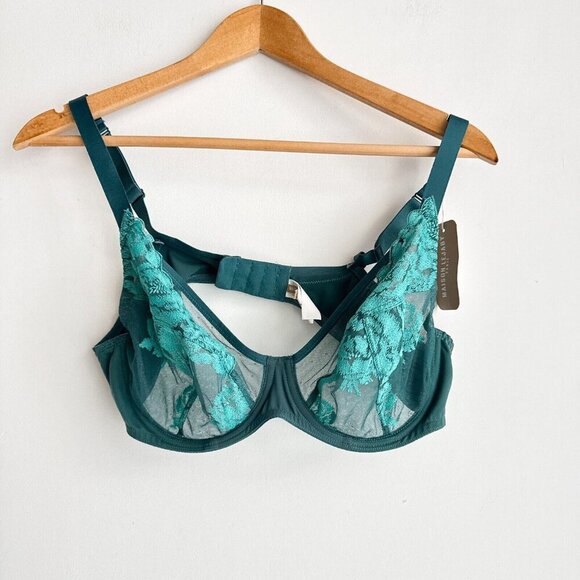 Lejaby Lace Floral Teal Underwire Sexy Bra 38C - Picture 1 of 6